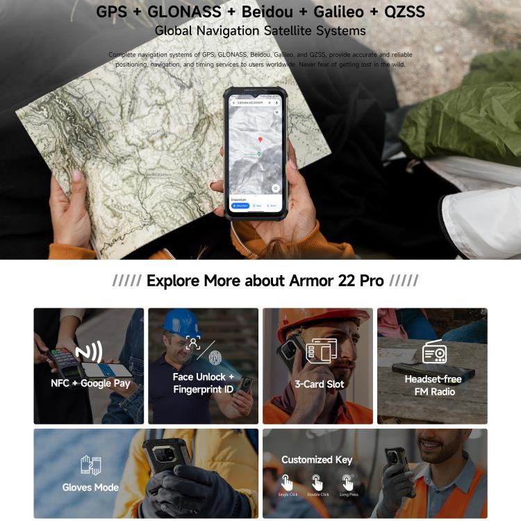 Ulefone Armor 22 Pro, eSIM, 8 GB + 256 GB, 6,58 Zoll Display, Android 15, 4G, NFC, OTG