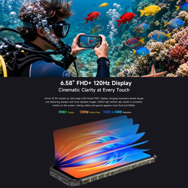 Ulefone Armor 22 Pro, eSIM, 8 GB + 256 GB, 6,58 Zoll Display, Android 15, 4G, NFC, OTG