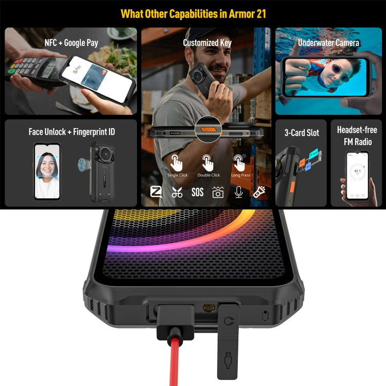 Ulefone Ulefone Armor 21, Grosser Lautsprecher, 8 GB + 256 GB, 6,58 Zoll Android 13, 4G, OTG, NFC