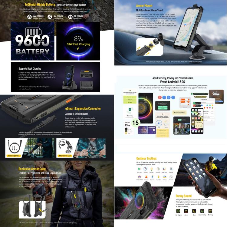 Ulefone Ulefone Armor 21, Grosser Lautsprecher, 8 GB + 256 GB, 6,58 Zoll Android 13, 4G, OTG, NFC