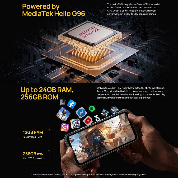 Ulefone Ulefone Armor 24, robustes Telefon, seitlicher Fingerabdruck, 22000 mAh, 6,78 Zoll Android 13 MediaTek Helio G96 Octa Core, Netzwerk: 4G, NFC, Armor 24