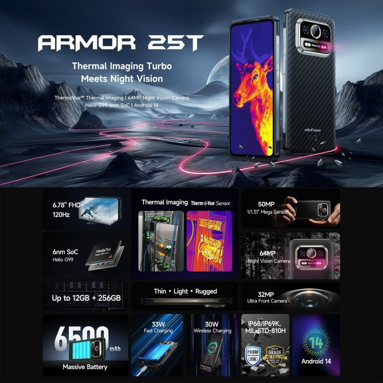 Ulefone Ulefone Armor 25T, 6 GB + 256 GB, Wärmebildgebung, 6,78 Zoll Android 14, 4G, NFC, OTG