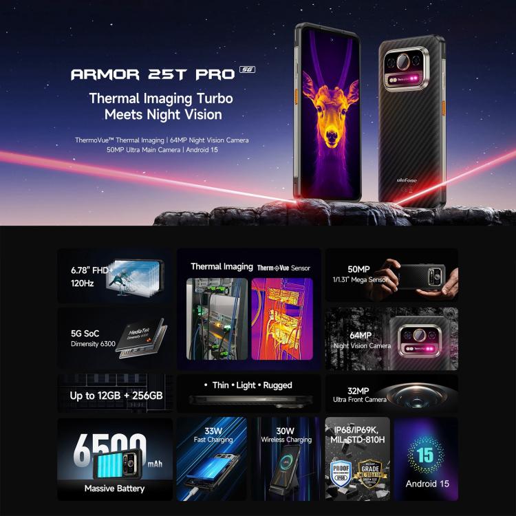 Ulefone Ulefone Armor 25T Pro, Wärmebildgebung, 6,78 Zoll, Android 15, 5G, NFC, 8GB+256GB