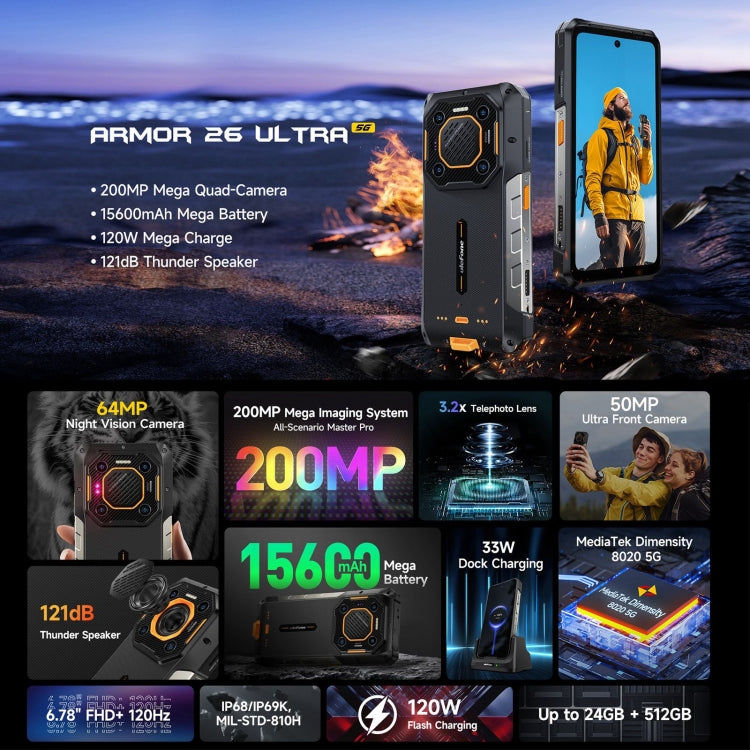 Ulefone Ulefone Armor 26 Ultra, 6,78 Zoll Android 13 MediaTek Dimensity 8020 Octa Core, 5G, NFC, 12GB+512GB