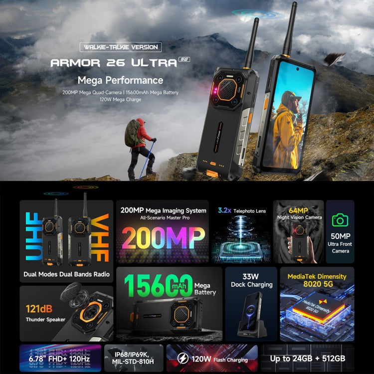 Ulefone Ulefone Armor 26 Ultra Walkie-Talkie-Version, 6,78 Zoll Android 13, 5G, NFC, 12GB+512GB