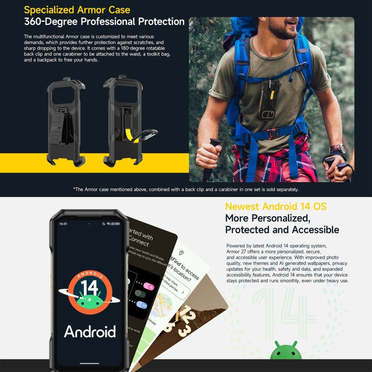Ulefone Ulefone Armor 27, 12 GB + 256 GB, Nachtsicht, 10600 mAh, 6,78 Zoll Android 14, 4G, NFC, OTG