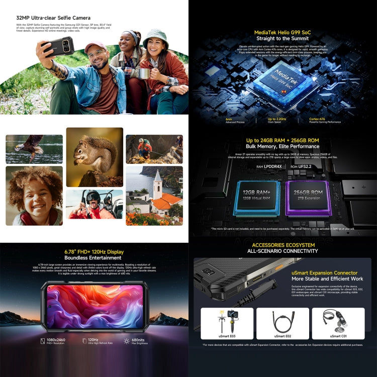 Ulefone Ulefone Armor 27, 12 GB + 256 GB, Nachtsicht, 10600 mAh, 6,78 Zoll Android 14, 4G, NFC, OTG