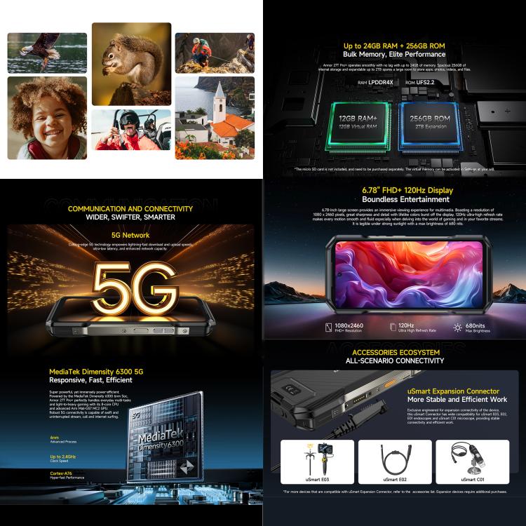 Ulefone Ulefone Armor 27T Pro+, FLIR 3.5 Wärmebildkamera, 12 GB RAM + 256 GB, Nachtsichtfunktion, 10600mAh Akku, 6,78 Zoll Display, Android 15, 5G, NFC