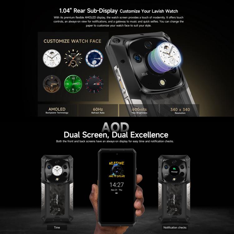 Ulefone Ulefone Armor 28 Pro – Robustes Smartphone, 16 GB + 512 GB, Nachtsichtfunktion, 10600 mAh Akku, 6,67 Zoll + 1,04 Zoll Display, Android 15, MediaTek Dimensity 7300 Octa-Core-Prozessor, 5G, NFC