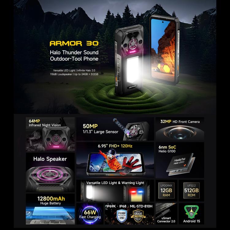 Ulefone Ulefone Armor 30, 12 GB + 512 GB, Nachtsicht, (IP68/IP69K), 6,95 Zoll, Android 15, 4G, NFC, OTG
