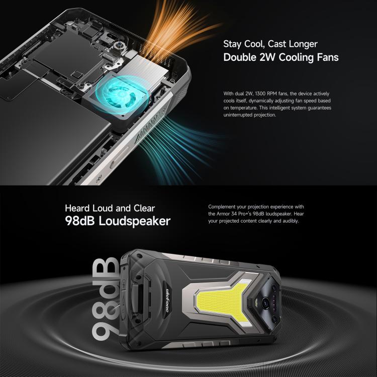 Ulefone Ulefone Armor 34 Pro+ Projektor, 16 GB + 512 GB, Nachtsicht, robustes Smartphone (IP68/IP69K)