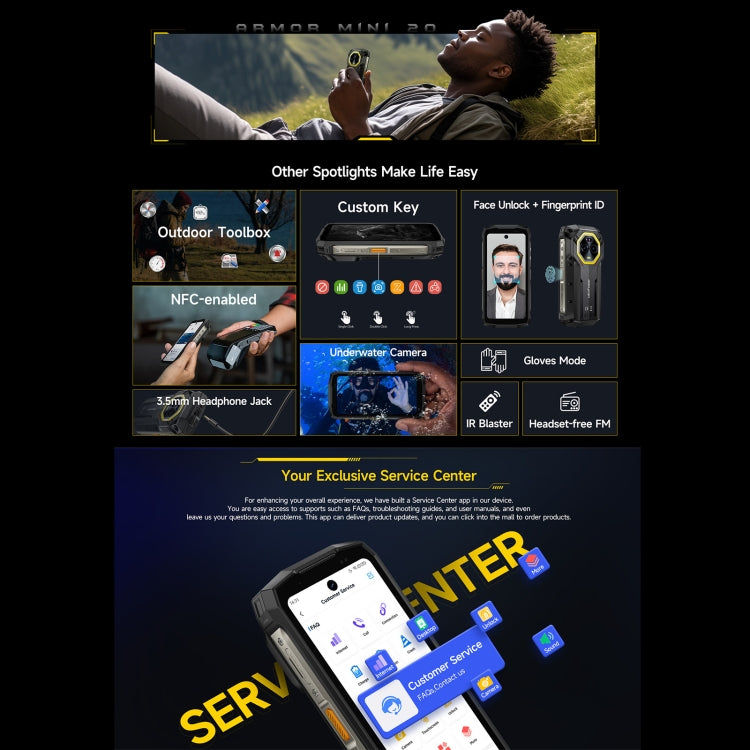 Ulefone Ulefone Armor Mini 20, Nachtsicht, 8 GB + 256 GB, IP68/IP69K, 4,7 Zoll Android 14 MediaTek Dimensity 6300 Octa Core, Netzwerk: 4G, NFC, OTG