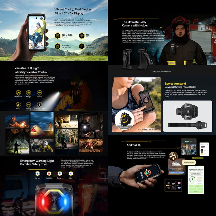 Ulefone Ulefone Armor Mini 20, Nachtsicht, 8 GB + 256 GB, IP68/IP69K, 4,7 Zoll Android 14 MediaTek Dimensity 6300 Octa Core, Netzwerk: 4G, NFC, OTG