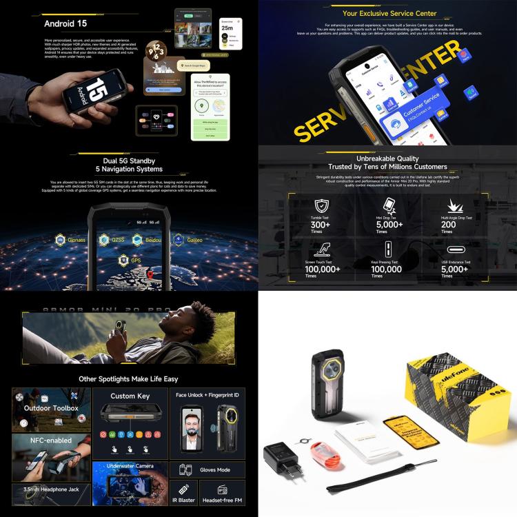 Ulefone Ulefone Armor Mini 20 Pro, 8 GB + 256 GB, IP68/IP69K, 4,7 Zoll Android 14 MediaTek Dimensity 6300 5G Octa Core, Netzwerk: 5G, NFC, OTG