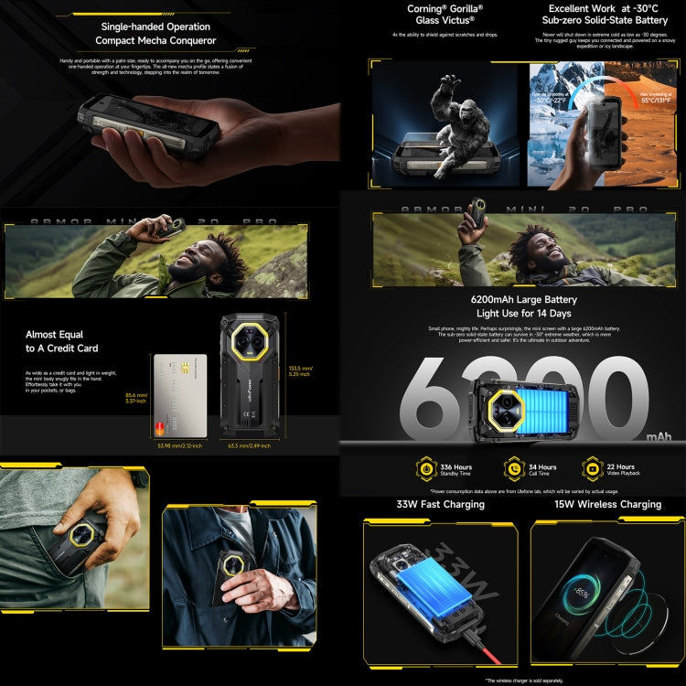 Ulefone Ulefone Armor Mini 20 Pro, 8 GB + 256 GB, IP68/IP69K, 4,7 Zoll Android 14 MediaTek Dimensity 6300 5G Octa Core, Netzwerk: 5G, NFC, OTG