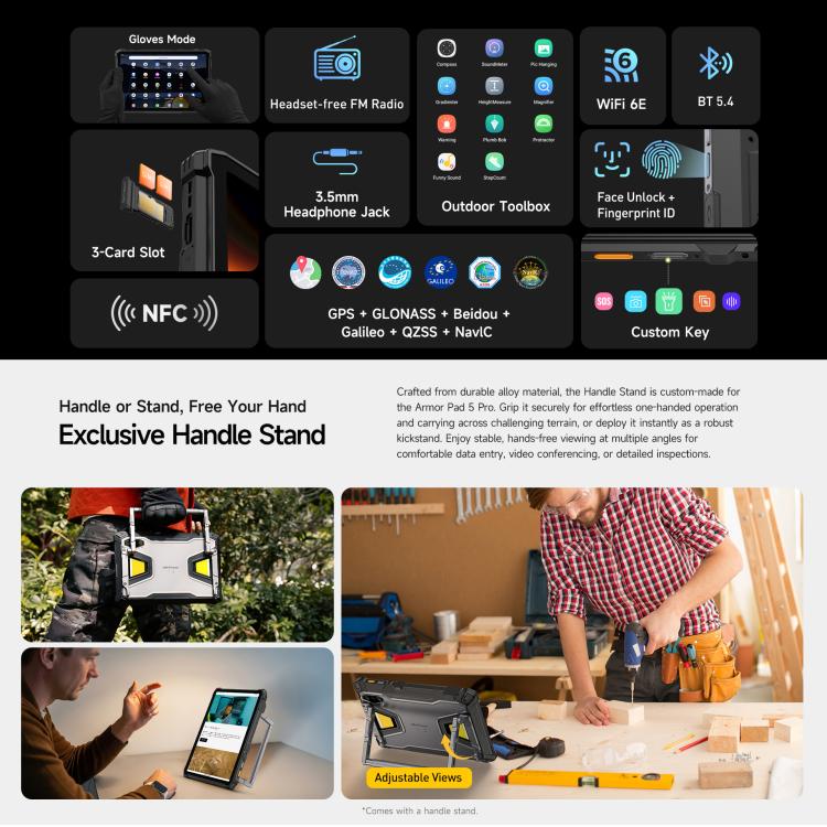 Ulefone Ulefone Armor Pad 5 Pro, 12 GB + 512 GB, 11 Zoll, Android 15, MediaTek Dimensity 7400X Octa-Core-Prozessor, 5G