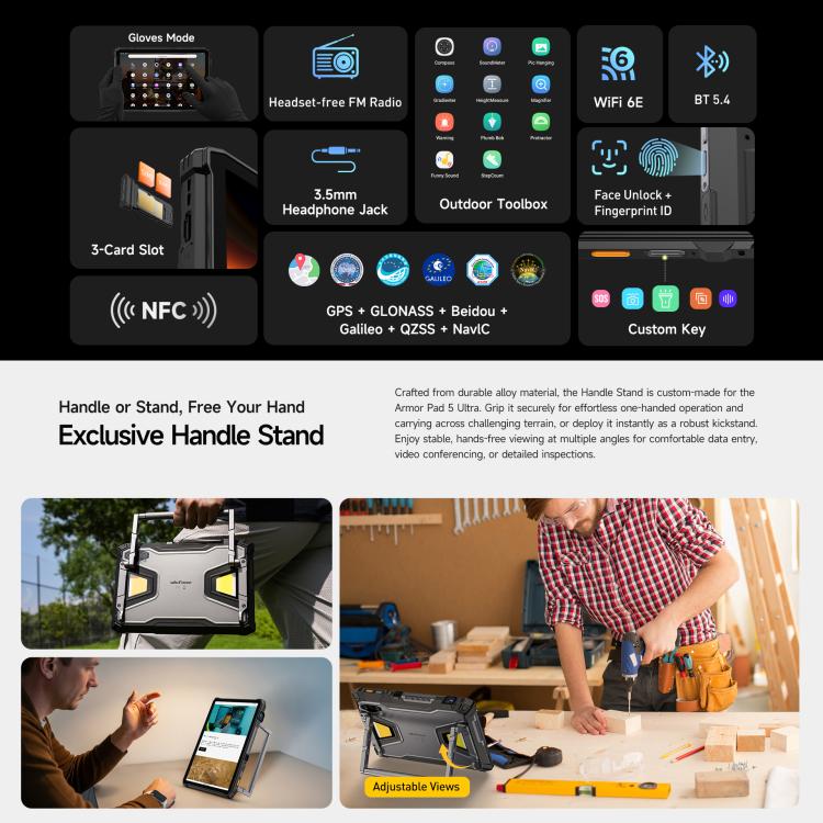 Ulefone Ulefone Armor Pad 5 Ultra, 12 GB + 512 GB, 11 Zoll, Android 15, integrierter Projektor, 5G
