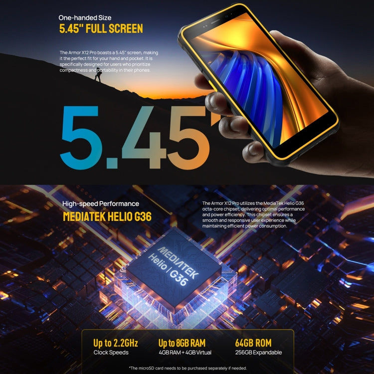 Ulefone Ulefone Armor X12 Pro, Telefon, 5,45 Zoll Android 13 MediaTek Helio G36 Octa Core, 4G, NFC, 4GB+64GB