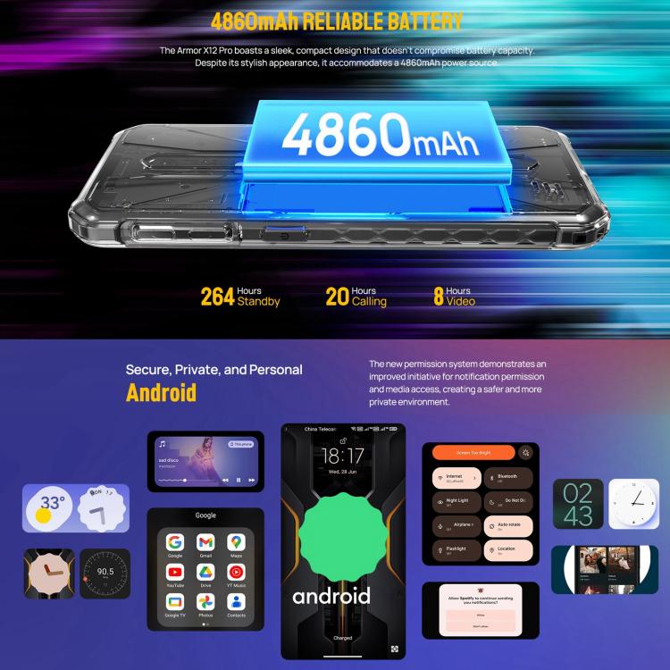 Ulefone Ulefone Armor X12 Pro, Telefon, 5,45 Zoll Android 13 MediaTek Helio G36 Octa Core, 4G, NFC, 4GB+64GB