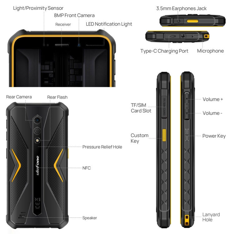 Ulefone Ulefone Armor X12 Pro, Telefon, 5,45 Zoll Android 13 MediaTek Helio G36 Octa Core, 4G, NFC, 4GB+64GB
