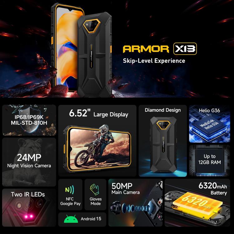 Ulefone Ulefone Armor X13, IP68/IP69K, 6,52 Zoll Android 13, 4G, NFC, OTG, 6GB+64GB