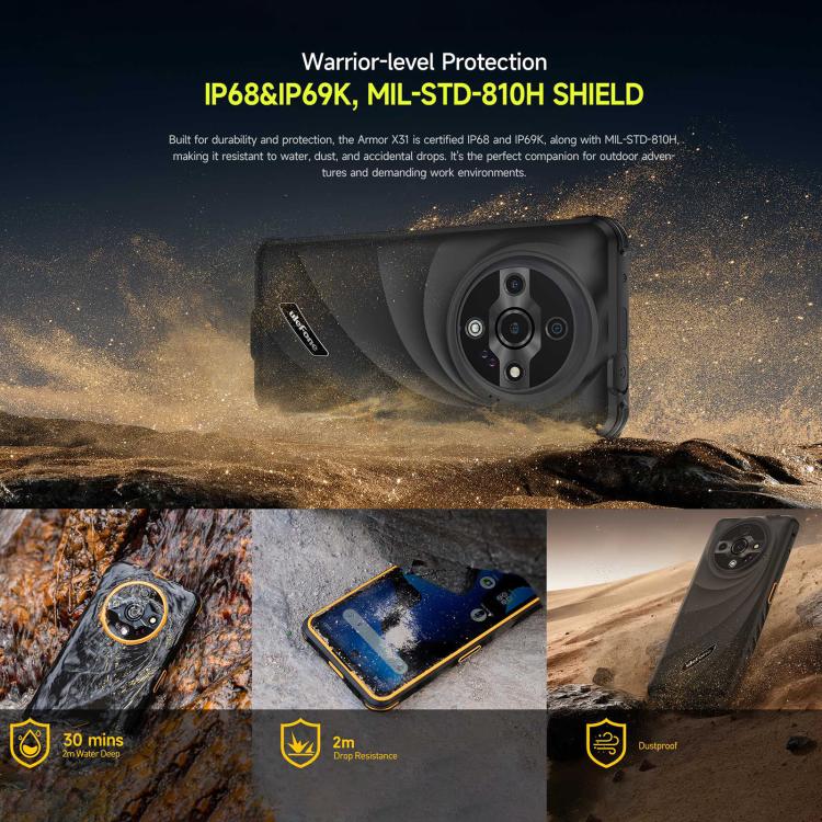 Ulefone Ulefone Armor X31, 6 GB + 128 GB, Nachtsicht, IP68/IP69K, 6,56 Zoll Android 14, 4G, NFC, OTG