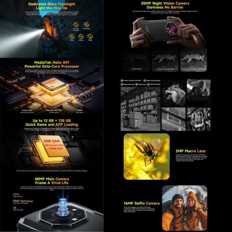Ulefone Ulefone Armor X32, 8 GB + 128 GB, Nachtsicht, 5,65 Zoll, Android 14, Netzwerk: 4G, NFC, OTG