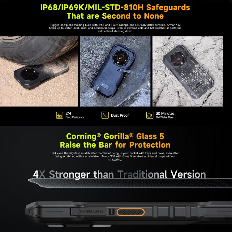 Ulefone Ulefone Armor X32, 8 GB + 128 GB, Nachtsicht, 5,65 Zoll, Android 14, Netzwerk: 4G, NFC, OTG