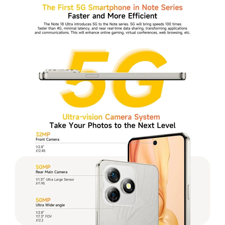 Ulefone Ulefone Note 18 Ultra, 6 GB + 256 GB, 6,78 Zoll Android 13, NFC, 5G (Titangrau)