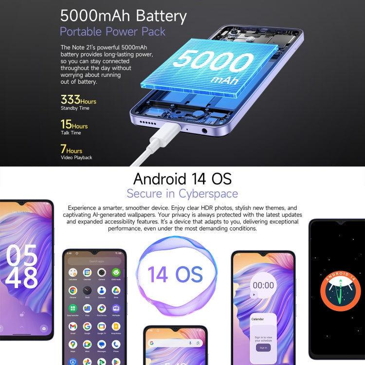 Ulefone Ulefone Note 21, 4 GB + 128 GB, Face ID und Fingerabdruck, Akku 5000mAh