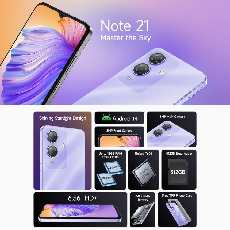 Ulefone Ulefone Note 21, 4 GB + 128 GB, Face ID und Fingerabdruck, Akku 5000mAh