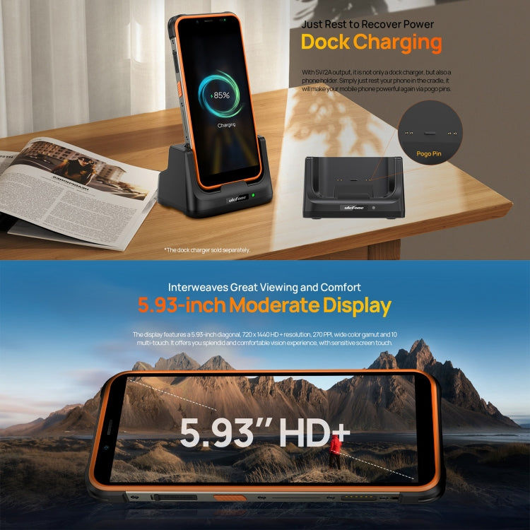 Ulefone Ulefone Power Armor 16S, 8 GB + 128 GB, 9600mAh Akku, 5,93 Zoll Android 13, 4G, NFC, OTG (Orange)