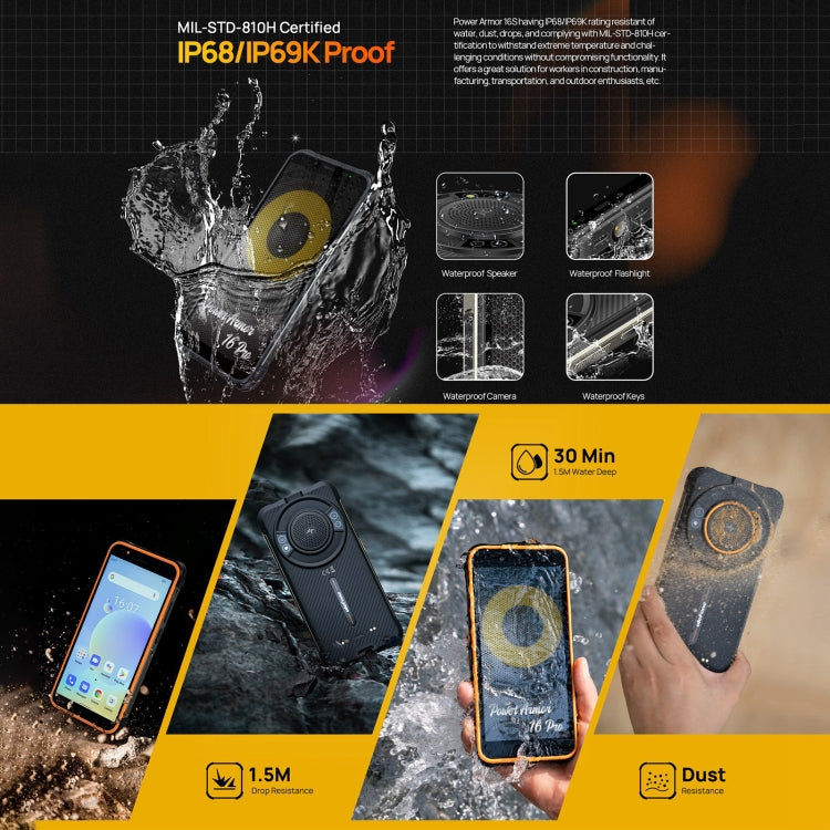 Ulefone Ulefone Power Armor 16S, 8 GB + 128 GB, 9600mAh Akku, 5,93 Zoll Android 13, 4G, NFC, OTG (Orange)