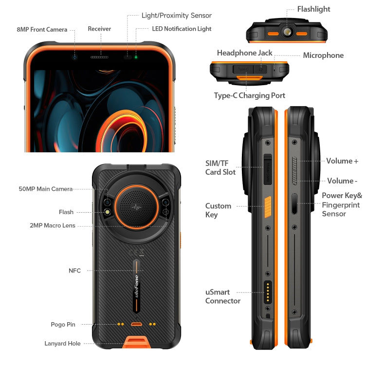 Ulefone Ulefone Power Armor 16S, 8 GB + 128 GB, 9600mAh Akku, 5,93 Zoll Android 13, 4G, NFC, OTG (Orange)