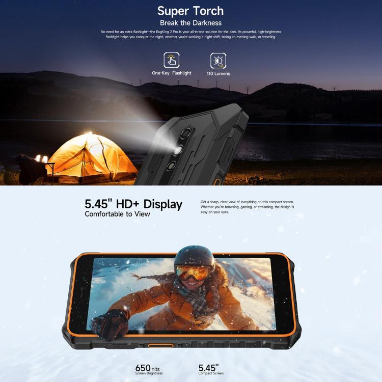 Ulefone Ulefone RugKing 2 Pro, 4 GB + 64 GB, IP68/IP69K), 5,45 Zoll, Android 16, Unisoc T7250 Octa-Core-Prozessor, Netzwerk: 4G, NFC, OTG