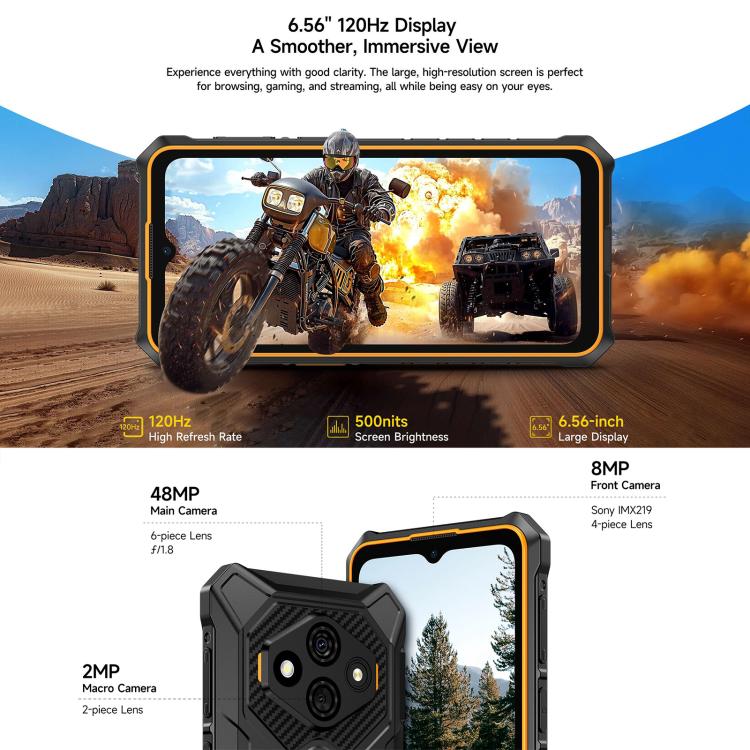 Ulefone Ulefone RugKing 3 Pro, 8 GB + 128 GB, (IP68/IP69K), 6,56 Zoll, Android 15, Unisoc T7250 Octa-Core-Prozessor, Netzwerk: 4G, NFC, OTG