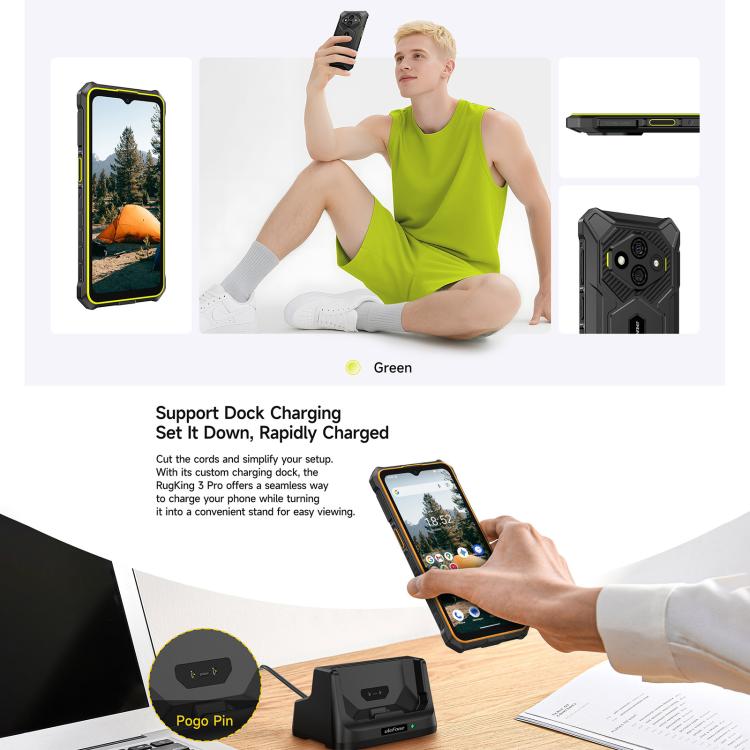 Ulefone Ulefone RugKing 3 Pro, 8 GB + 128 GB, (IP68/IP69K), 6,56 Zoll, Android 15, Unisoc T7250 Octa-Core-Prozessor, Netzwerk: 4G, NFC, OTG