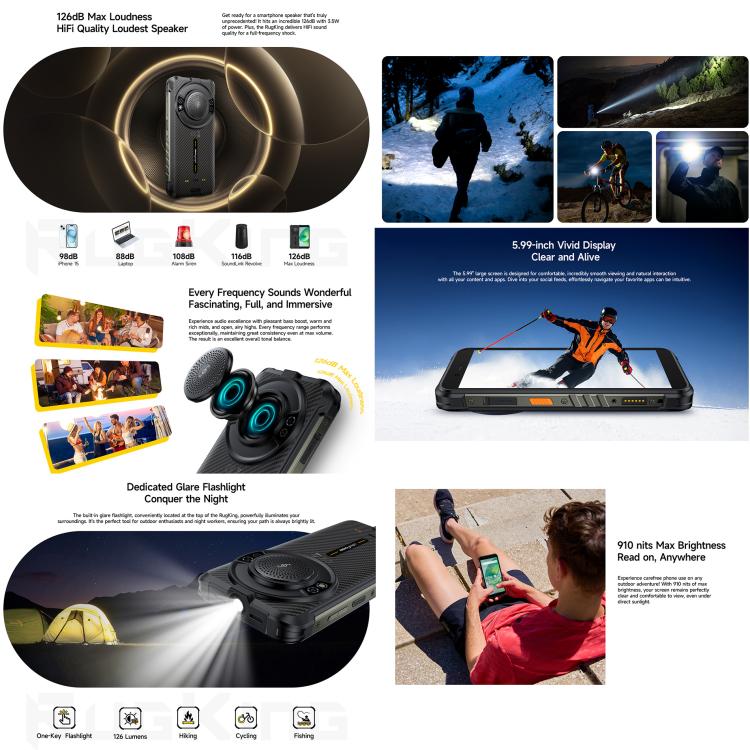 Ulefone Ulefone RugKing, 8 GB + 128 GB, (IP68/IP69K), 5,99 Zoll, Android 15, Unisoc T7255 Octa-Core-Prozessor, Netzwerk: 4G, NFC, OTG