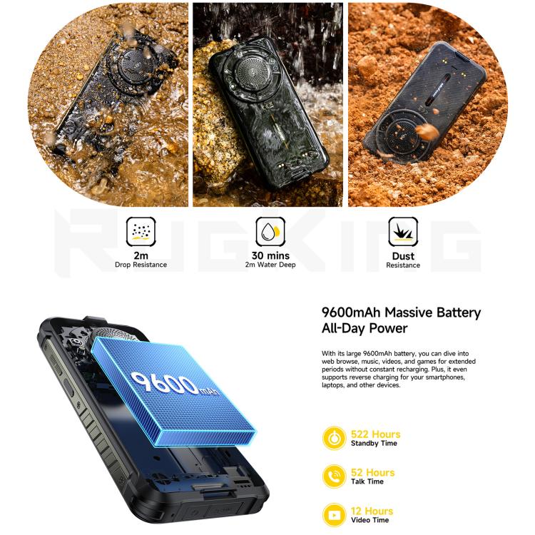 Ulefone Ulefone RugKing, 8 GB + 256 GB, (IP68/IP69K), 5,99 Zoll, Android 15, Unisoc T7255 Octa-Core-Prozessor, Netzwerk: 4G, NFC, OTG