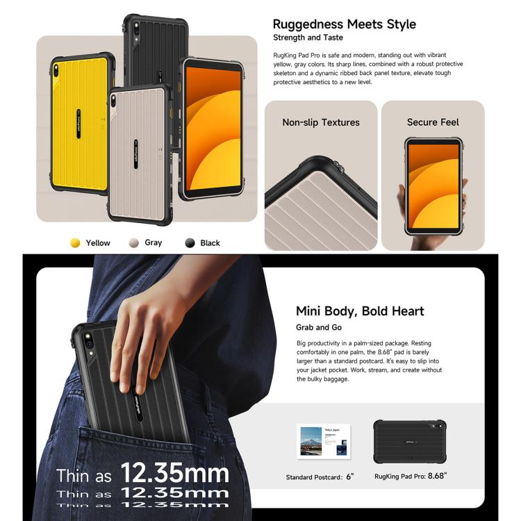 Ulefone Ulefone Rugking Pad Pro, 8 GB + 128 GB, 8,68 Zoll, Android 16, Unisoc T7250 Octa-Core-Prozessor, 4G